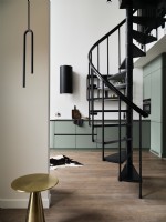 Modern kitchen and spiral staircase