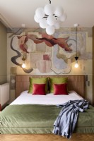 Colourful bedroom with fresco