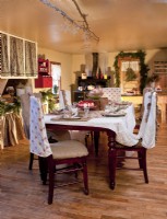 Michigan family rustic farmhouse Christmas dining room setting