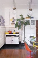 Kitchen with vintage stove and cupboards