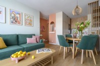 Pastel living space in a small apartment