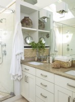 His and hers sinks make it easy to share a bathroom. 