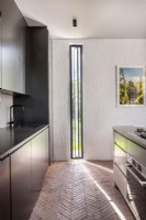 Narrow pivot window in modern kitchen
