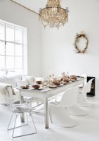 White country dining room decorated for Christmas
