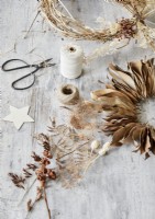 Detail of dried plants and accessories for making decorations