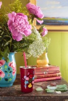 Color and whimsy liven up a weathered vintage table. 