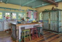 Faux painting transformed plain cabinetry into one-of-a-kind kitchen.