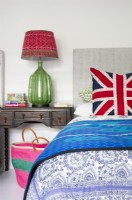 Bed with Union Jack pillow
