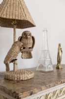 Decorative owl lamp on marble side board