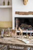 Deer ornaments on wooden living room table