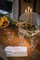 Detail of dining table decorated for Christmas