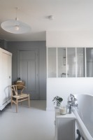 Modern grey and white painted bathroom 