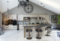 Large breakfast bar in contemporary kitchen