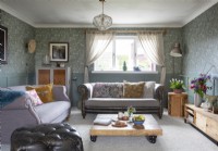 Classic style living room with floral wallpaper