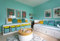 Daybed and storage drawers in colourful childrens room
