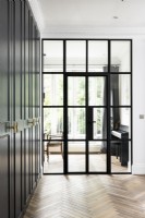 Floor to ceiling wardrobe and crittall style doors.