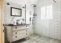 Shower cubicle in classic style bathroom