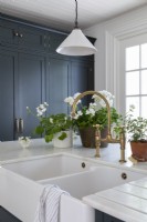 Double butler sink in modern country kitchen - detail
