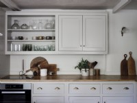 Neutral kitchen cabinets and countertop detail