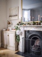 Neutral living room decorated for Christmas